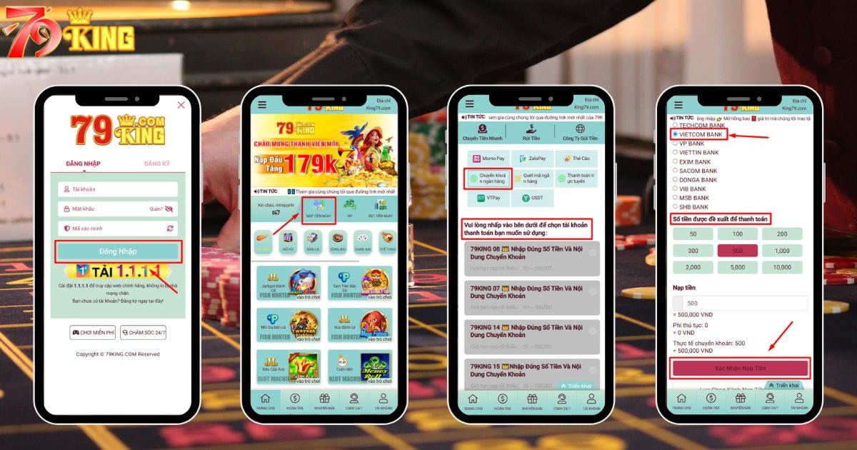 Các bước nạp tiền 79KING bằng ngân hàng Vietcombank