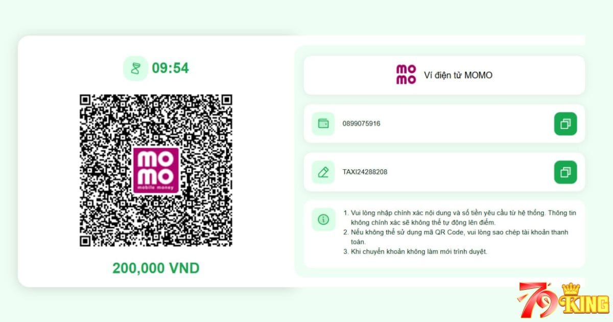 Hình thức nạp tiền 79KING qua Momo