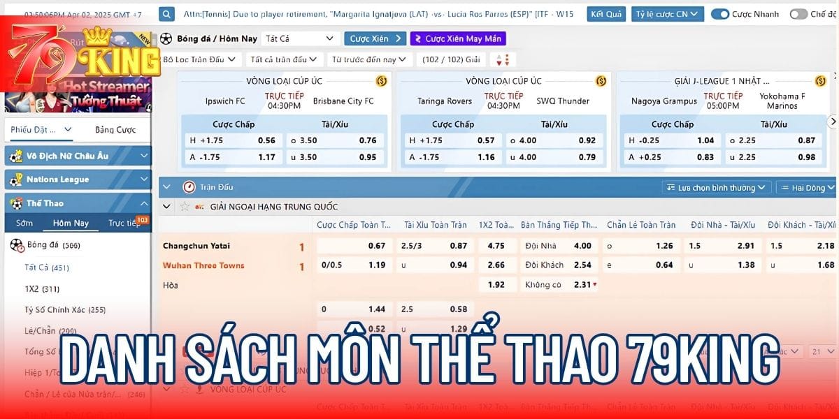 Danh sách môn thể thao 79KING